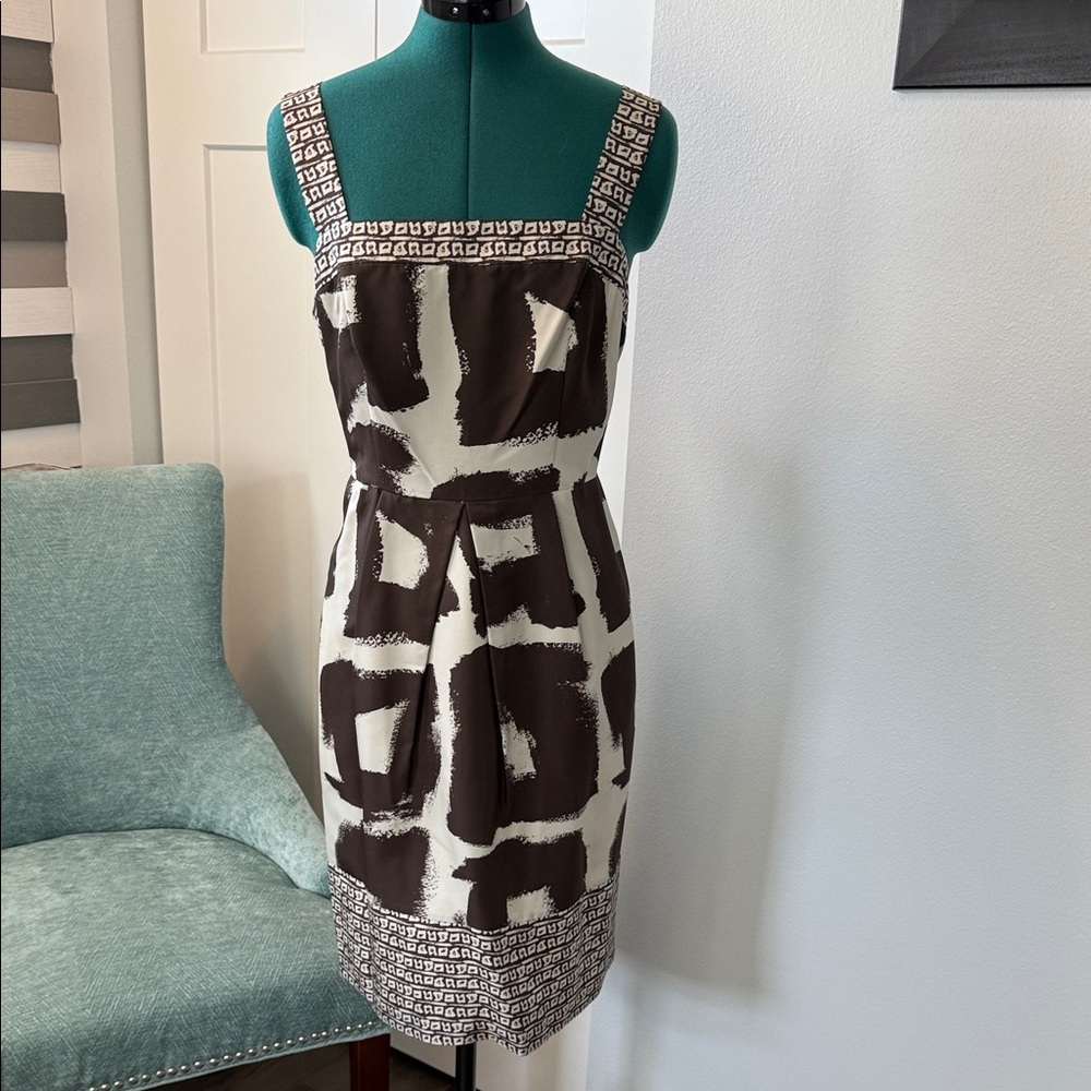 Banana Republic Brown and Cream Geometric Midi Dress